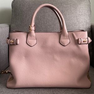 Banner Tote Leather and House Check Canvas Medium